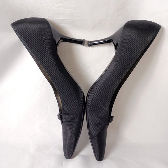 Vintage Ferragamo Black Grosgrain Ribbon Fabric Pumps Women 9.5 AA Bow Heels - Picture 7 of 11